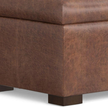 48" Brown And Walnut Faux Leather Ottoman With Storage HomeRoots