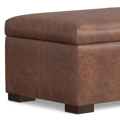 48" Brown And Walnut Faux Leather Ottoman With Storage HomeRoots