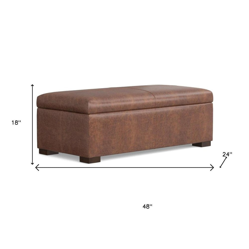 48" Brown And Walnut Faux Leather Ottoman With Storage — view 7