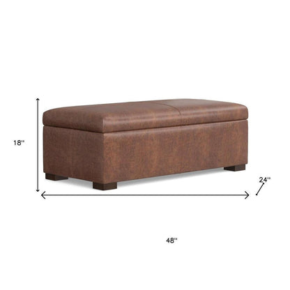 48" Brown And Walnut Faux Leather Ottoman With Storage HomeRoots