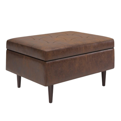 34" Chestnut And Brown Faux Leather Tufted Ottoman With Storage HomeRoots