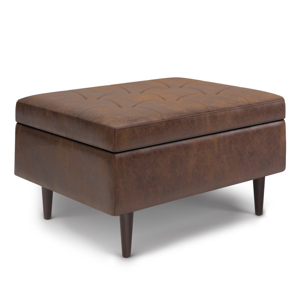 34" Chestnut And Brown Faux Leather Tufted Ottoman With Storage — view 1