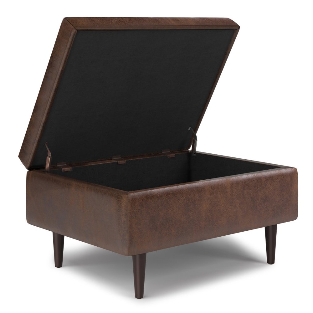 34" Chestnut And Brown Faux Leather Tufted Ottoman With Storage HomeRoots