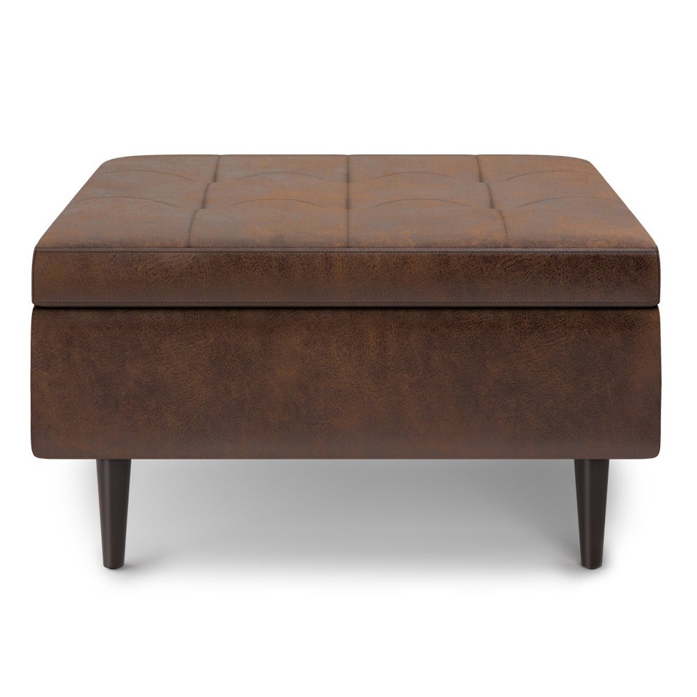 34" Chestnut And Brown Faux Leather Tufted Ottoman With Storage — view 3