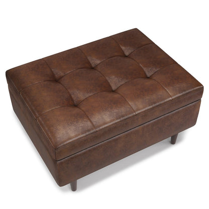 34" Chestnut And Brown Faux Leather Tufted Ottoman With Storage HomeRoots