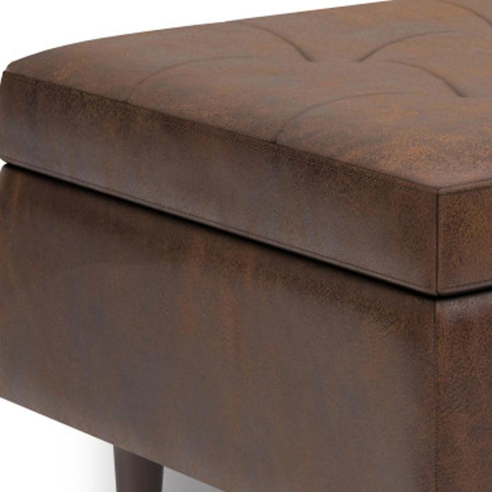 34" Chestnut And Brown Faux Leather Tufted Ottoman With Storage HomeRoots
