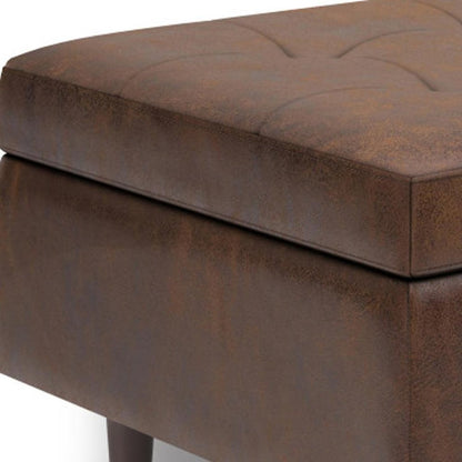 34" Chestnut And Brown Faux Leather Tufted Ottoman With Storage HomeRoots
