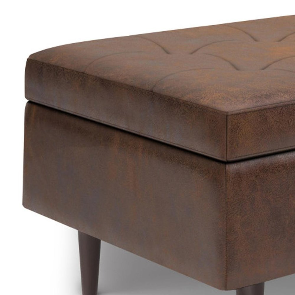 34" Chestnut And Brown Faux Leather Tufted Ottoman With Storage HomeRoots