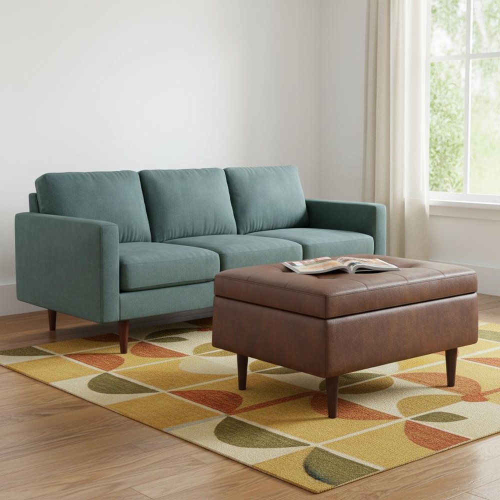 34" Chestnut And Brown Faux Leather Tufted Ottoman With Storage — view 7
