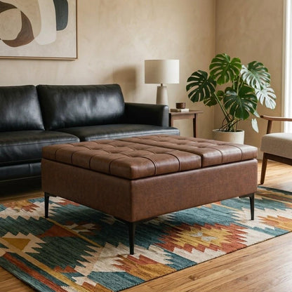 36" Brown And Black Tufted Ottoman With Storage