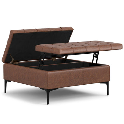 36" Brown And Black Tufted Ottoman With Storage