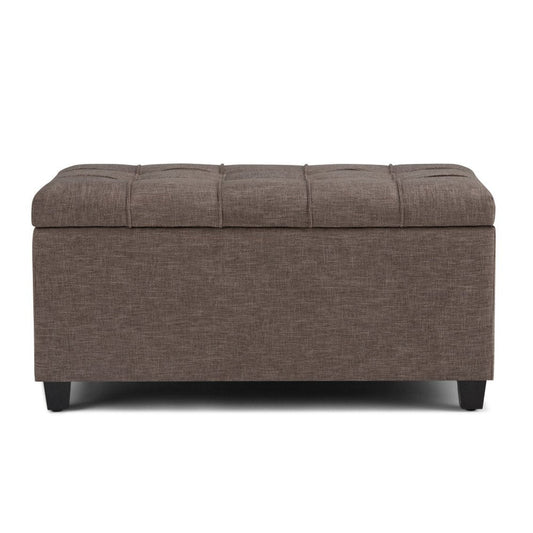 33" Fawn And Espresso Tufted Faux Linen And Solid Wood Upholstered Storage Bench With Flip Top