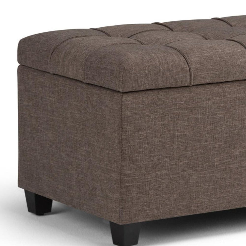 33" Dark Brown And Espresso Tufted Faux Leather And Solid Wood Upholstered Storage Bench With Flip Top HomeRoots