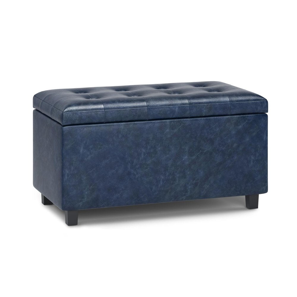 34" Denim Blue And Dark Brown Ottoman With Storage — view 1