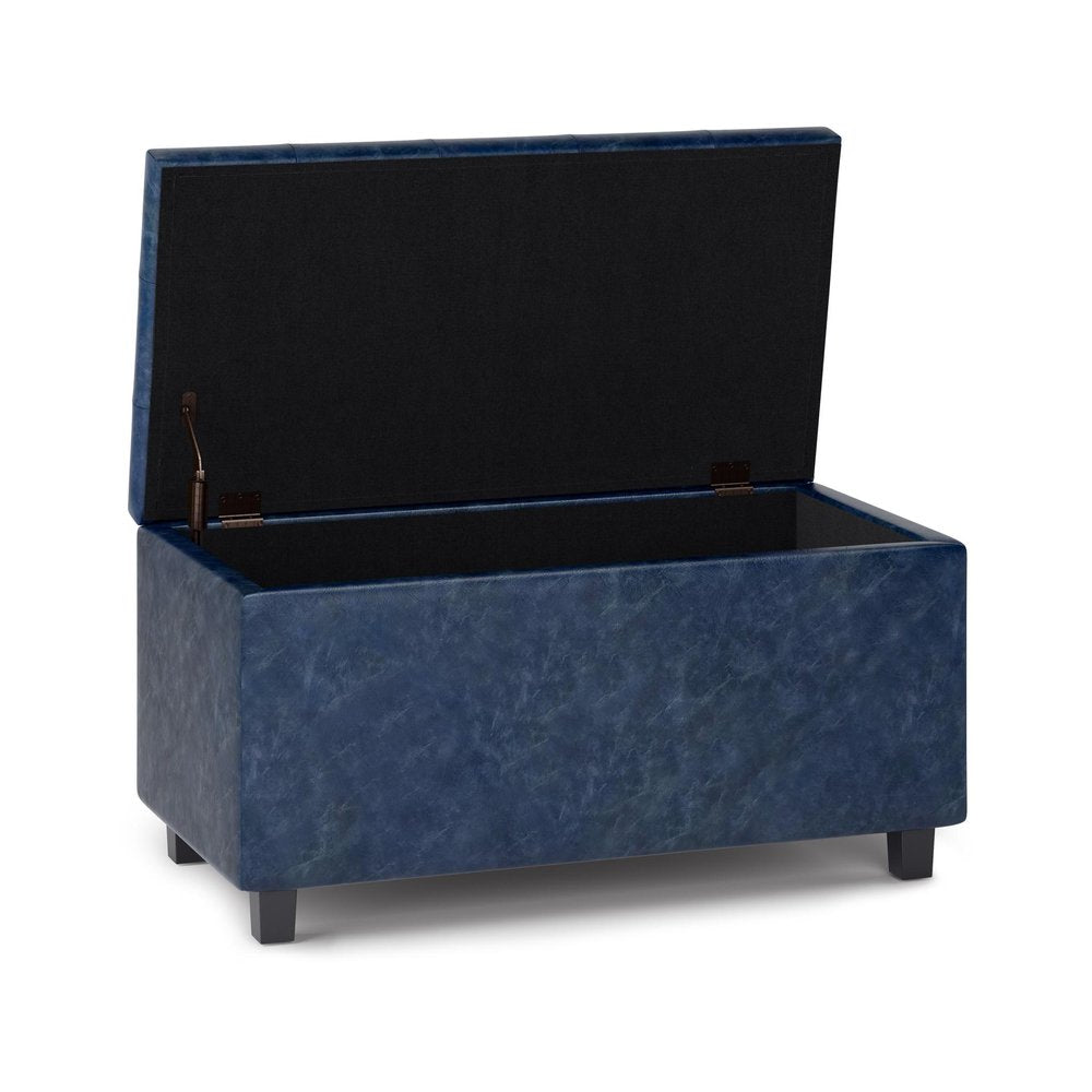 34" Denim Blue And Dark Brown Ottoman With Storage — view 3