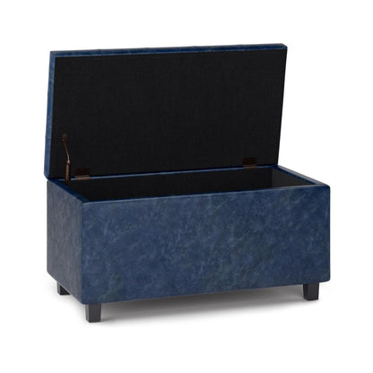 34" Denim Blue And Dark Brown Ottoman With Storage HomeRoots