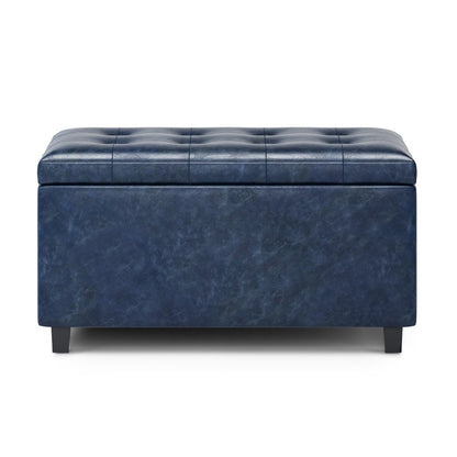 34" Denim Blue And Dark Brown Ottoman With Storage HomeRoots