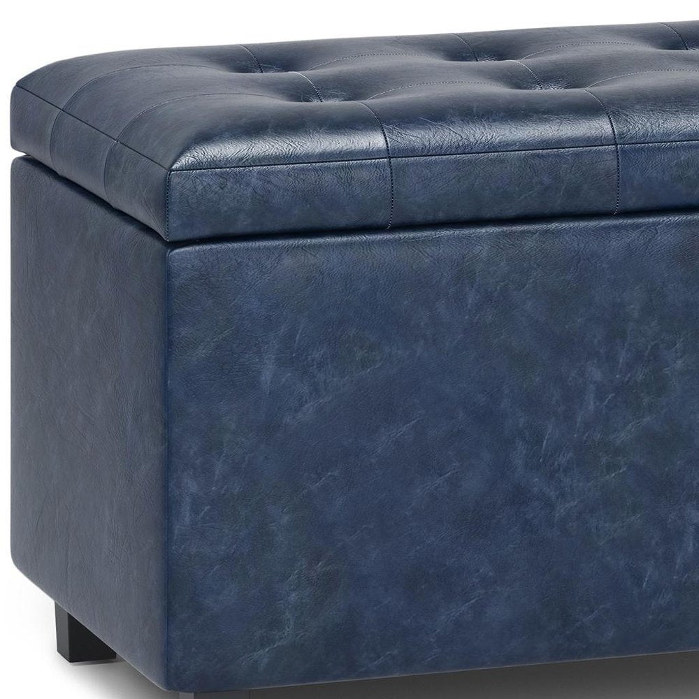 34" Denim Blue And Dark Brown Ottoman With Storage — view 5