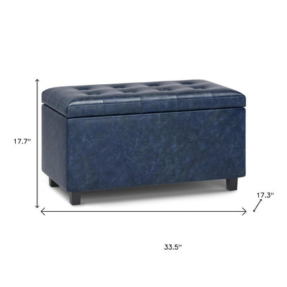 34" Denim Blue And Dark Brown Ottoman With Storage HomeRoots