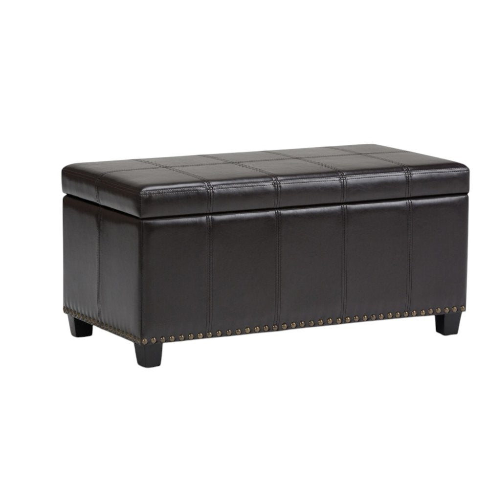 33" Brown And Espresso Faux Leather And Solid Wood Upholstered Storage Bench With Flip Top — view 6