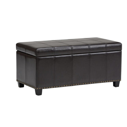 33" Brown And Espresso Faux Leather And Solid Wood Upholstered Storage Bench With Flip Top HomeRoots