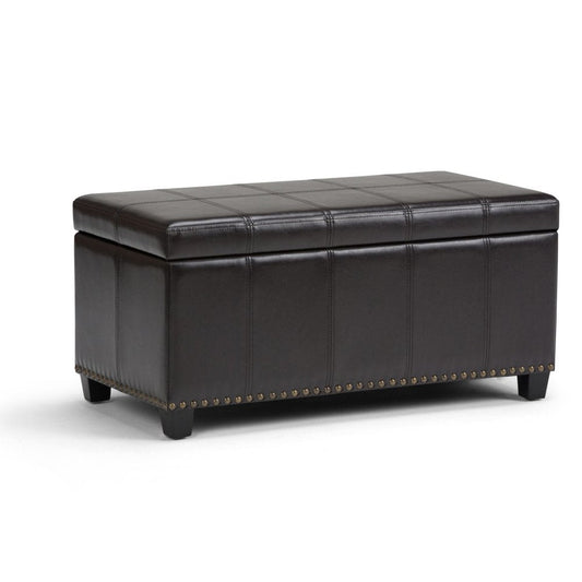 33" Black And Espresso Faux Leather And Solid Wood Upholstered Storage Bench With Flip Top
