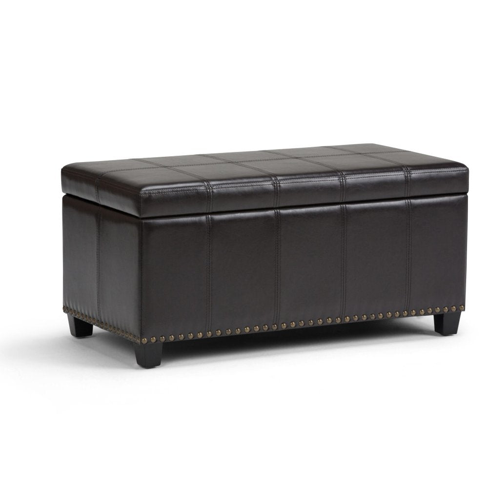 33" Brown And Espresso Faux Leather And Solid Wood Upholstered Storage Bench With Flip Top — view 1
