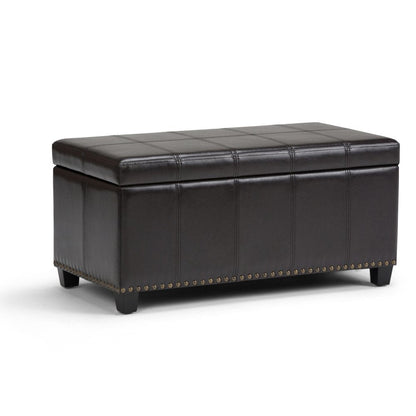 33" Brown And Espresso Faux Leather And Solid Wood Upholstered Storage Bench With Flip Top HomeRoots