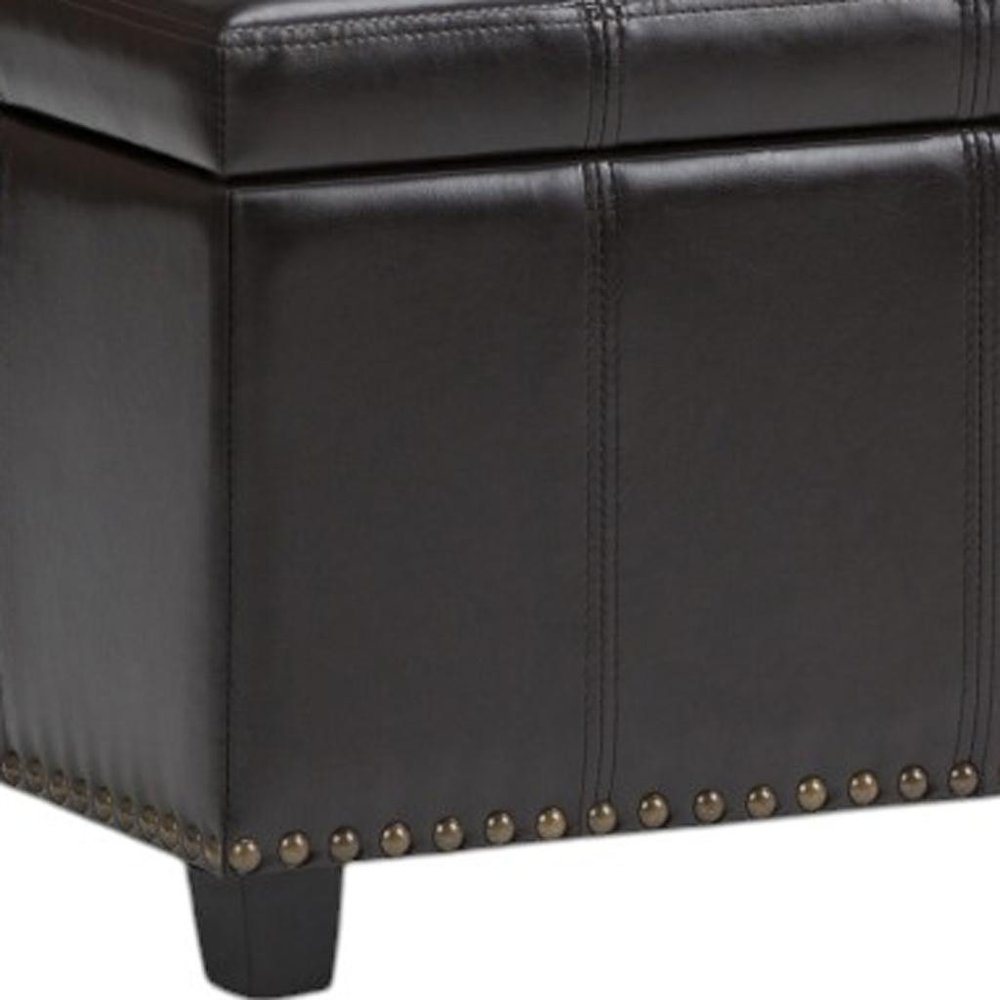 33" Brown And Espresso Faux Leather And Solid Wood Upholstered Storage Bench With Flip Top HomeRoots