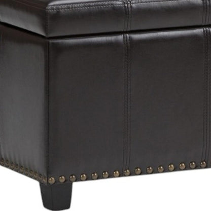 33" Brown And Espresso Faux Leather And Solid Wood Upholstered Storage Bench With Flip Top HomeRoots