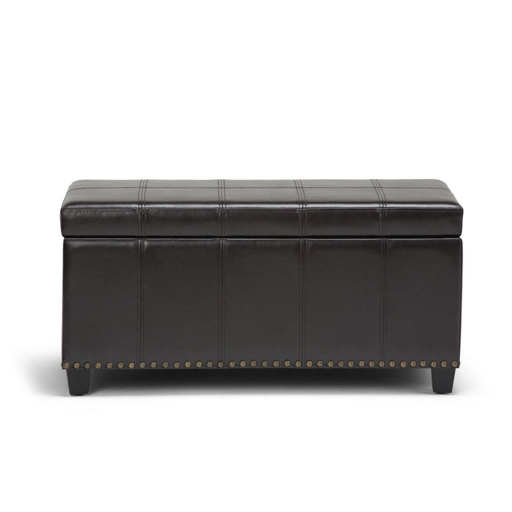 33" Brown And Espresso Faux Leather And Solid Wood Upholstered Storage Bench With Flip Top HomeRoots