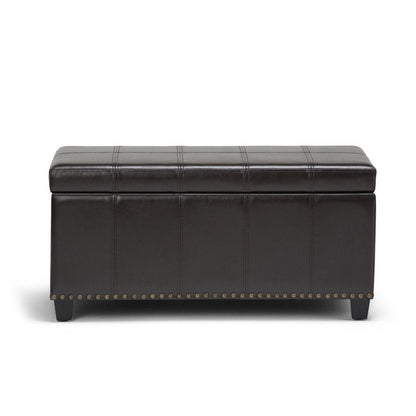 33" Brown And Espresso Faux Leather And Solid Wood Upholstered Storage Bench With Flip Top HomeRoots