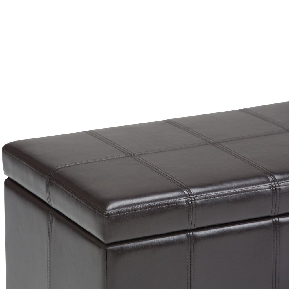 33" Brown And Espresso Faux Leather And Solid Wood Upholstered Storage Bench With Flip Top HomeRoots