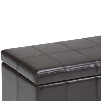 33" Brown And Espresso Faux Leather And Solid Wood Upholstered Storage Bench With Flip Top HomeRoots