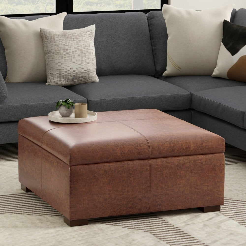 36" Slate Gray And Walnut Ottoman With Storage — view 2