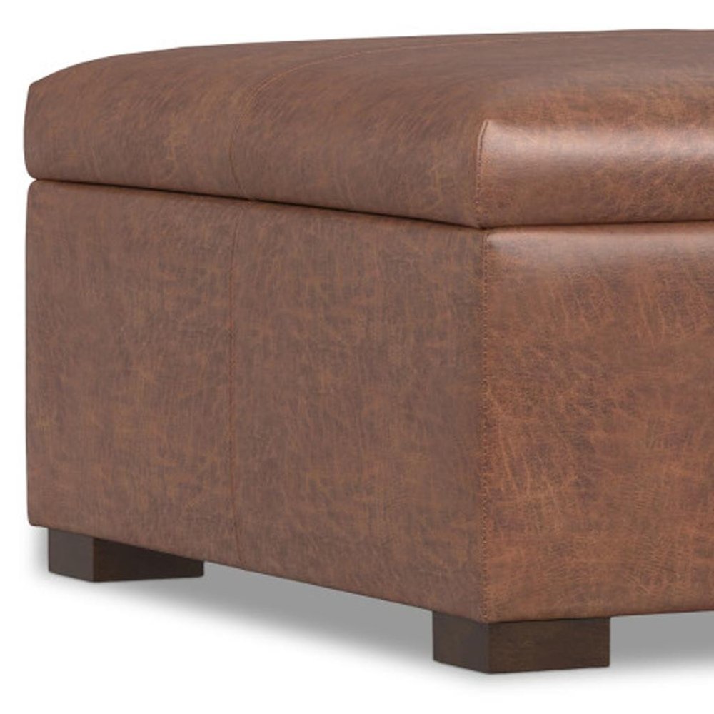 36" Brown And Walnut Ottoman With Storage HomeRoots