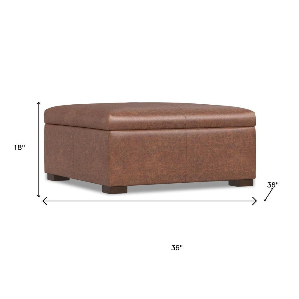 36" Slate Gray And Walnut Ottoman With Storage