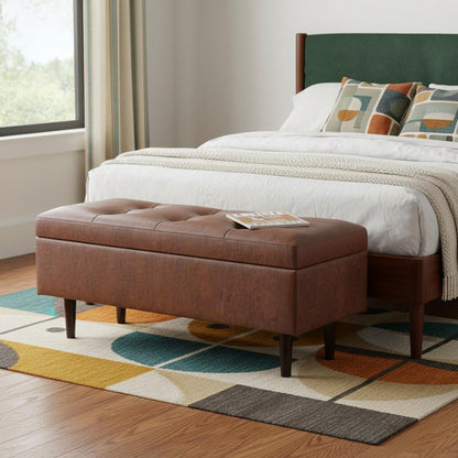 48" Brown Tufted Ottoman With Storage HomeRoots