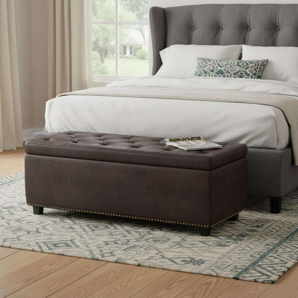 48" Brown And Dark Brown Tufted Ottoman With Storage — view 7