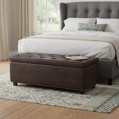 48" Brown And Dark Brown Tufted Ottoman With Storage HomeRoots