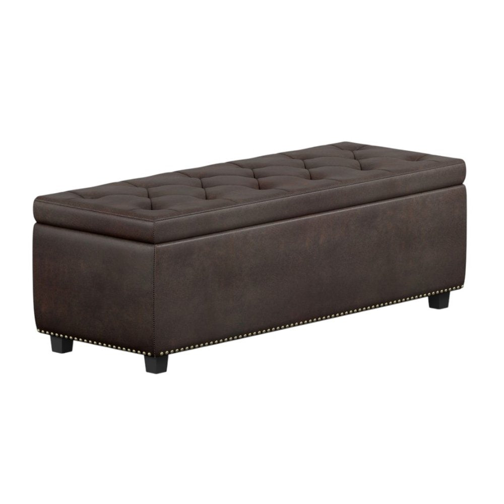 48" Brown And Dark Brown Tufted Ottoman With Storage HomeRoots