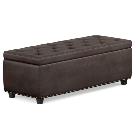 48" Umber And Dark Brown Tufted Quilted Ottoman With Storage