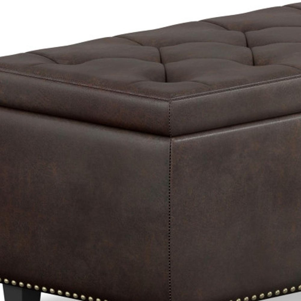 48" Brown And Dark Brown Tufted Ottoman With Storage HomeRoots