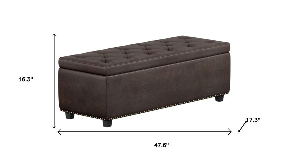 48" Brown And Dark Brown Tufted Ottoman With Storage HomeRoots
