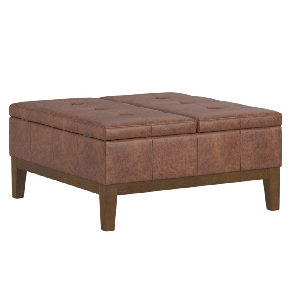 36" Brown And Walnut Tufted Ottoman With Storage HomeRoots