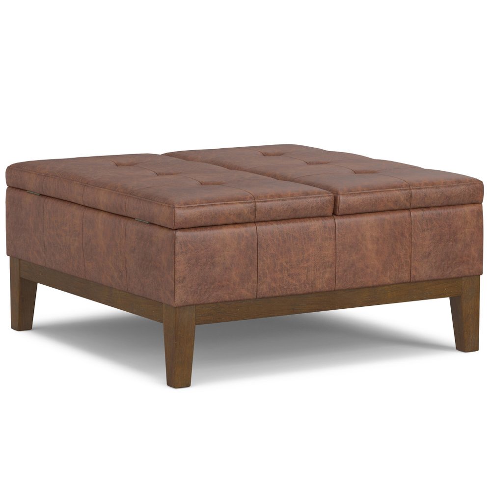 36" Brown And Walnut Tufted Ottoman With Storage — view 1
