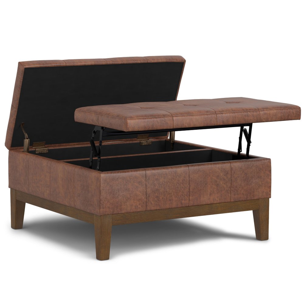 36" Brown And Walnut Tufted Ottoman With Storage — view 2