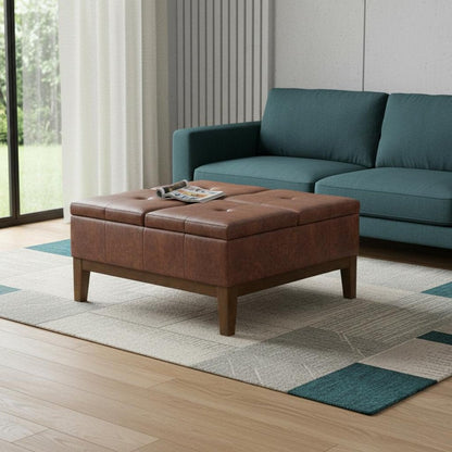 36" Brown And Walnut Tufted Ottoman With Storage HomeRoots
