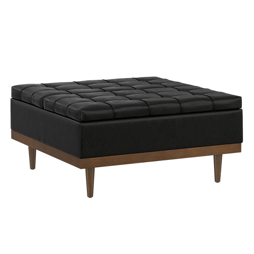 36" Slate Gray And Walnut Tufted Ottoman With Storage HomeRoots