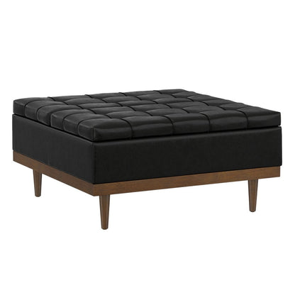 36" Slate Gray And Walnut Tufted Ottoman With Storage HomeRoots